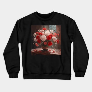 Red and White Carnations Modern Still Life Painting in a Glass Vase Crewneck Sweatshirt